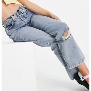 Topshop Petite New Women's Double Ripped Knee Non Stretch Dad Jeans Sz Petite 30